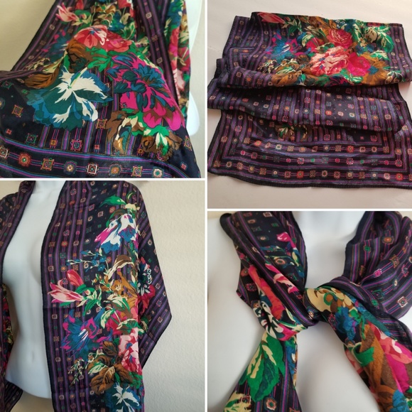 Vintage 34 by 35 Inch Silk Scarf, Albert Nipon, Made in  Vintage Albert Nipon Silk Scarf